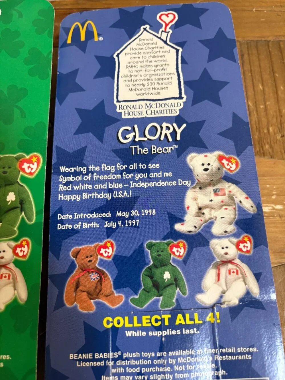 1999 Ty Teenie Beanie Babies McDonald’s International Bears Set – Set of 4 NIP